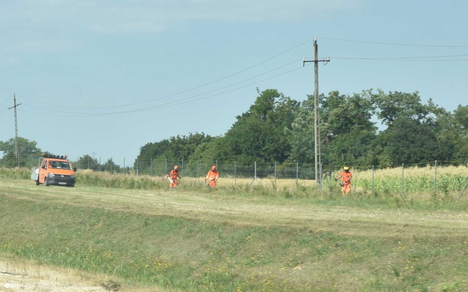 A Magyar Közút munkatársai dolgoznak az utak mellett