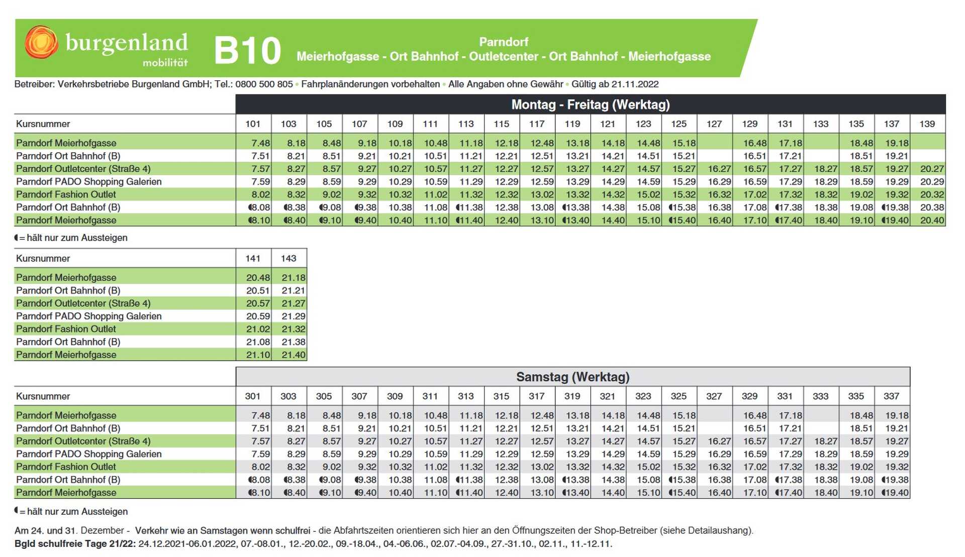 B10 buszmenetrend