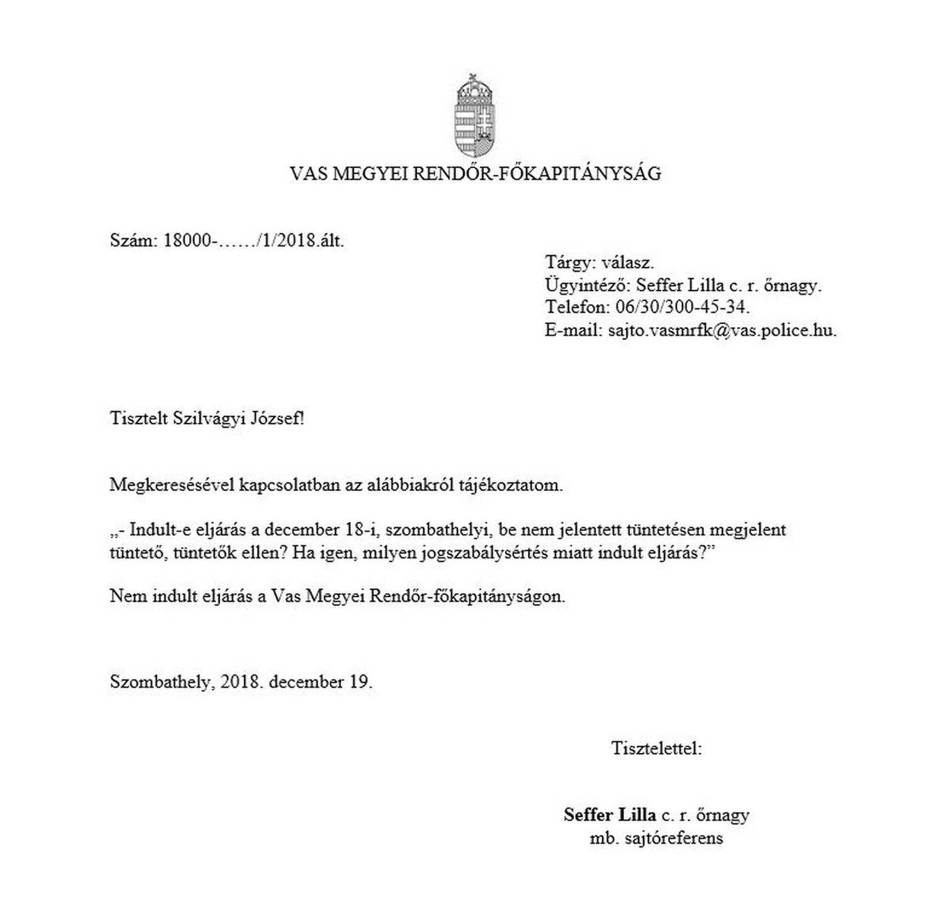 A rendőrség válasza Szalai Szabolcs ügyében