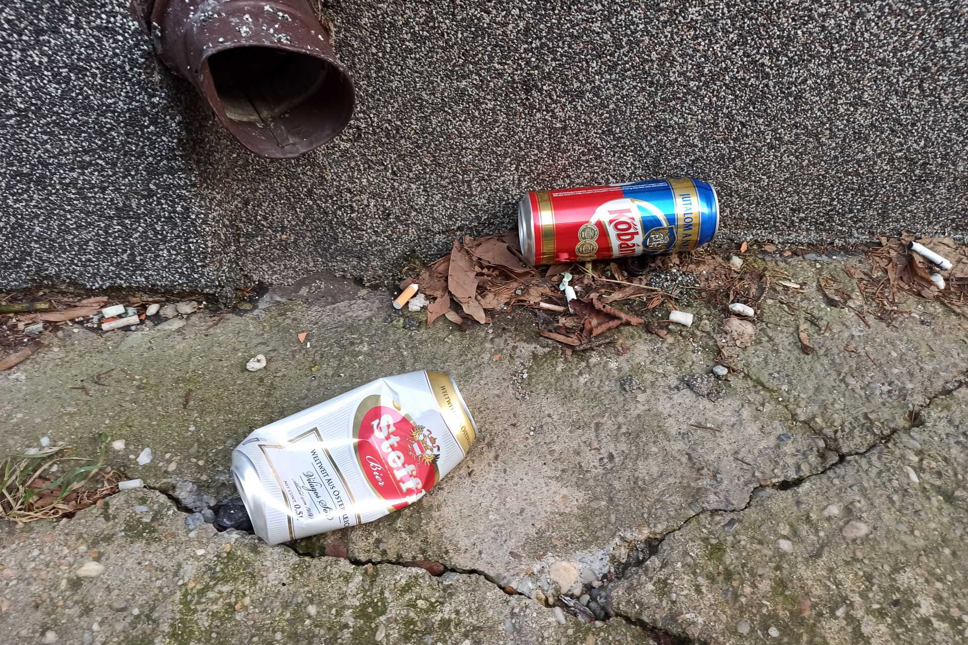 Eldobott sörös dobozog és cigarettacsikkek